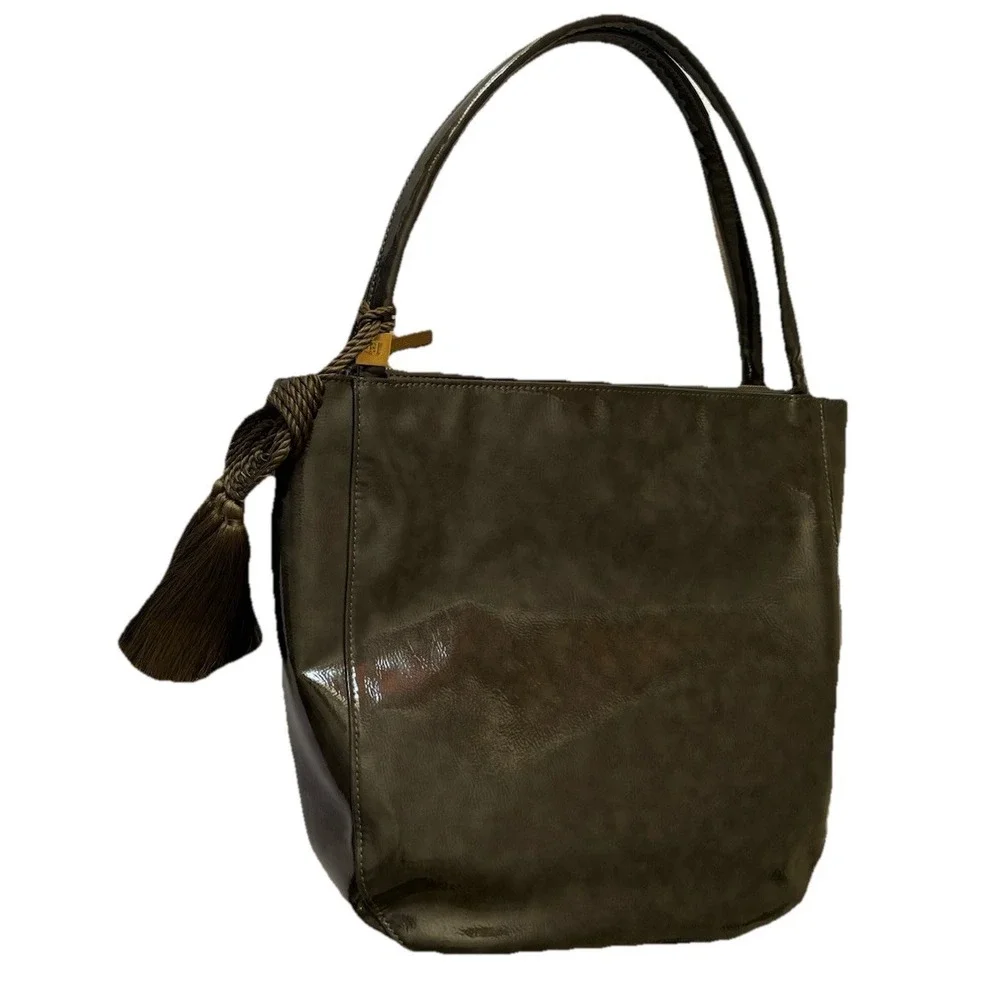 Erik Javits‎ TasselPurse Charcoal Gray Multiple Compartments Hidden Outer Pocket
